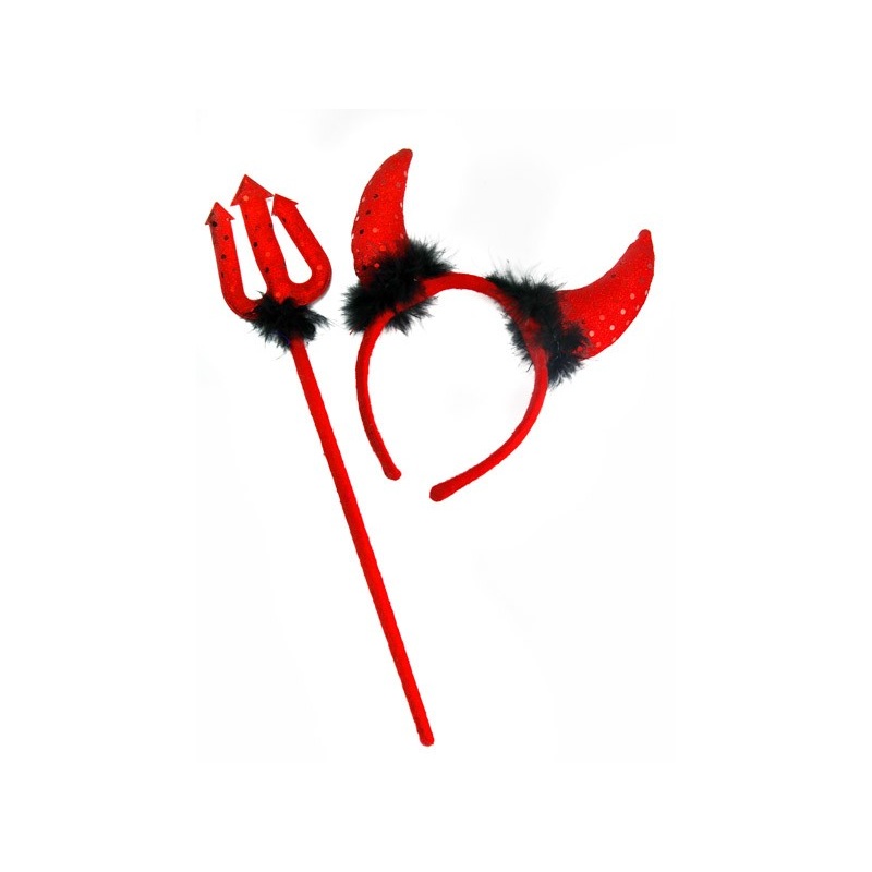 Trident and headband devil set with fur
