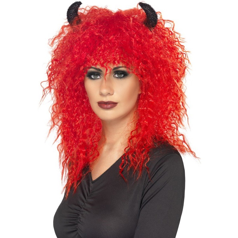 Wild devil wig with horns red