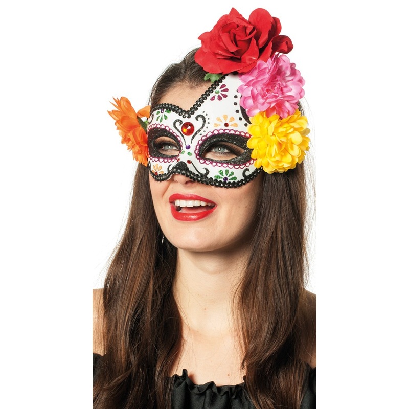 Colorful Dia De Los Muertos flower mask