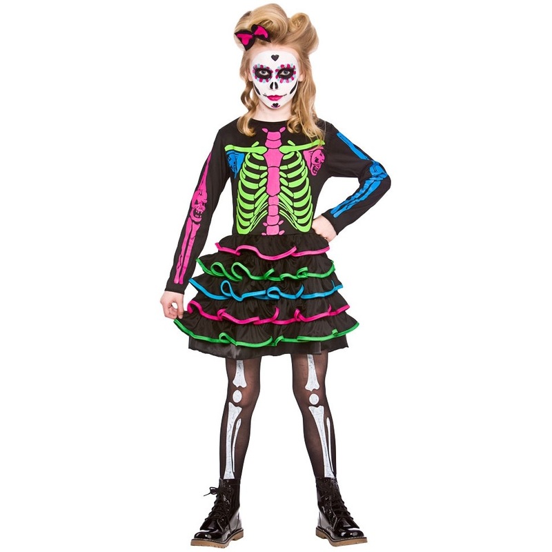 Colorful skeleton dress for girls M