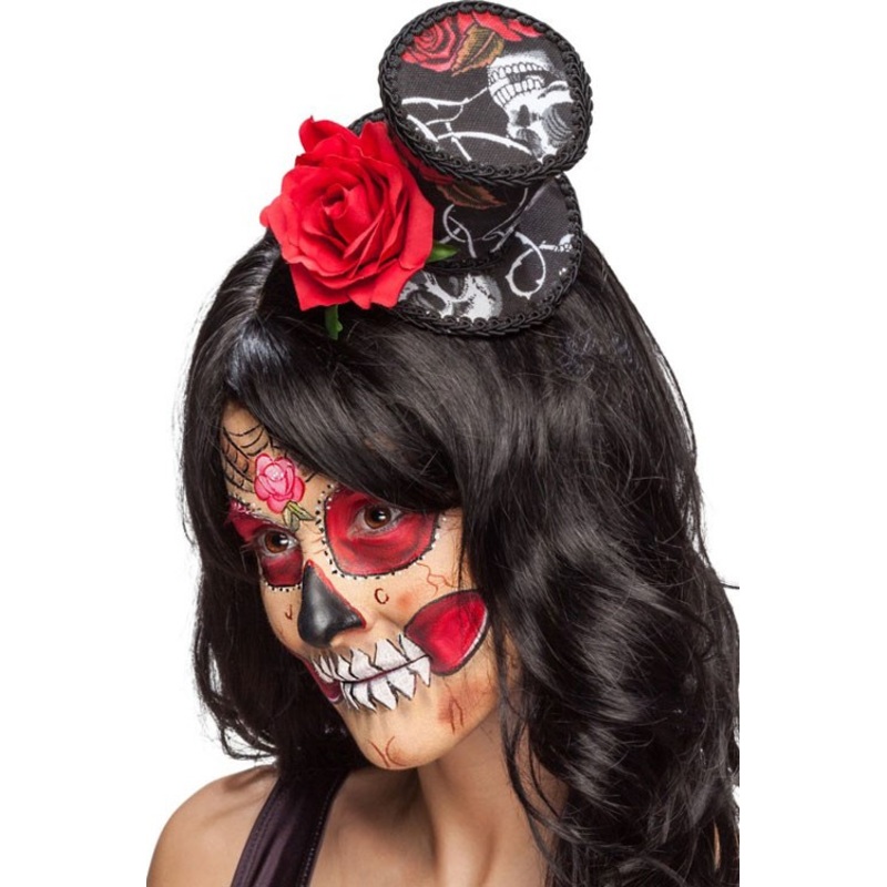 Dia De Los Muertos Mini Top Hat With Rose