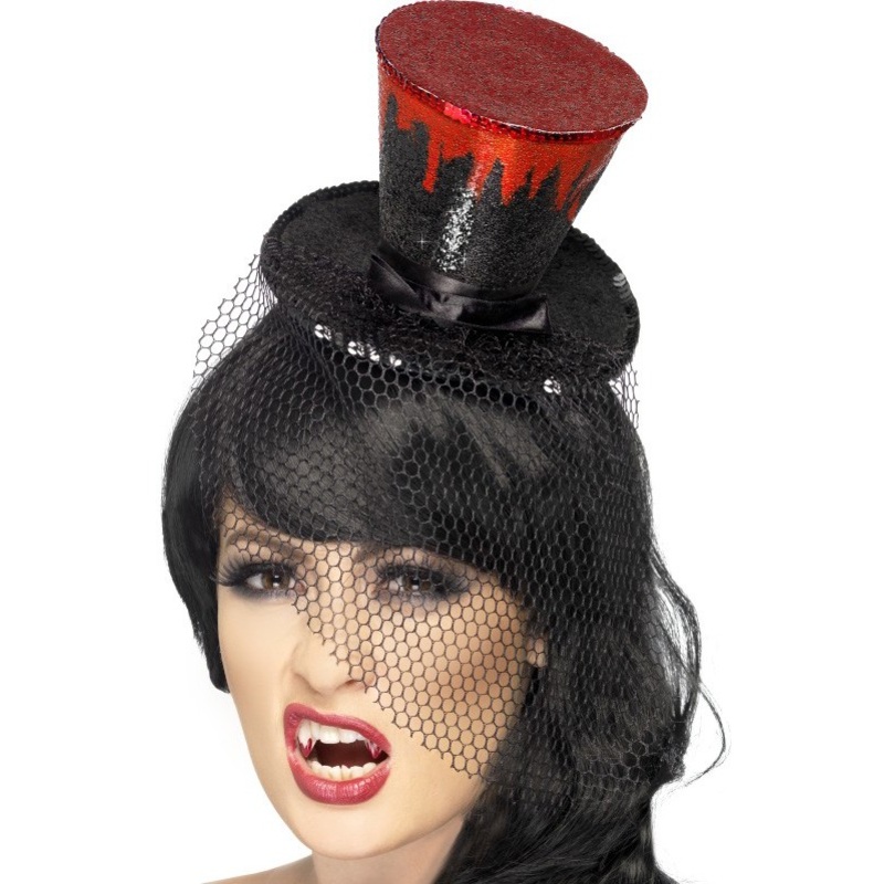 Halloween small glitter hat on hairband black red