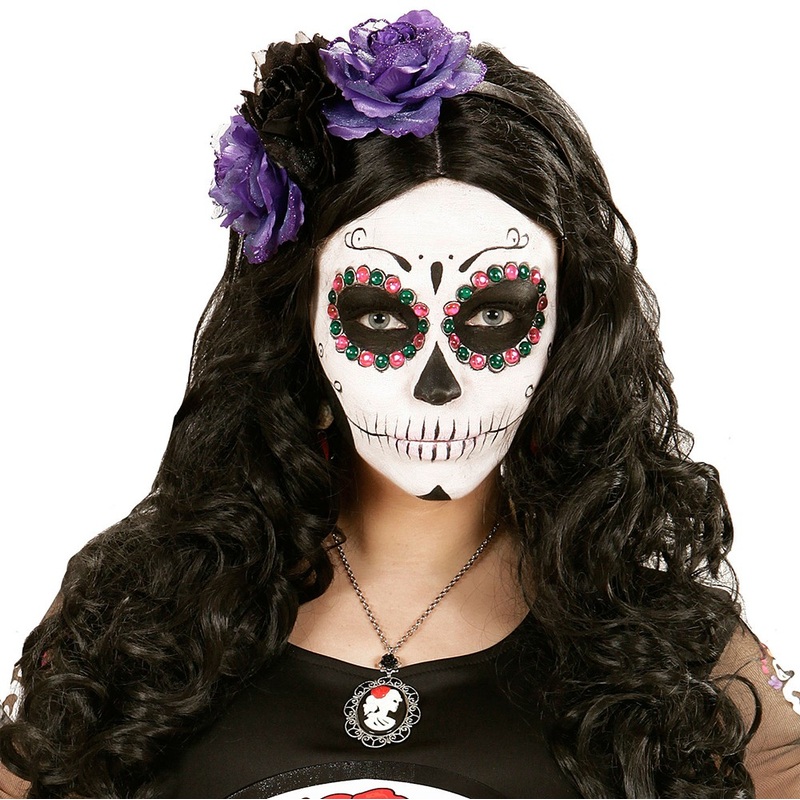 Rosy headband with roses black-purple