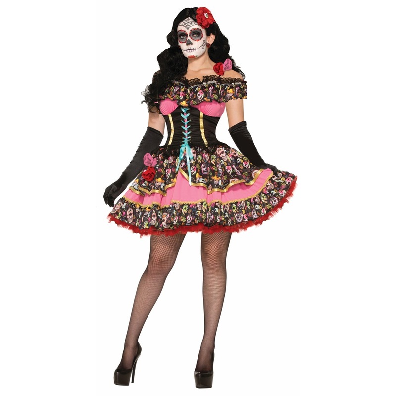 Sexy Dia De Los Muertos Lady costume with corsage XS-S