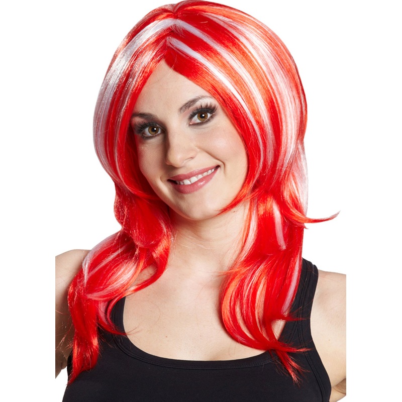 Tara women's wig in red and white