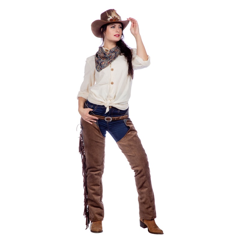 Western cowgirl chaps in brown deluxe 36