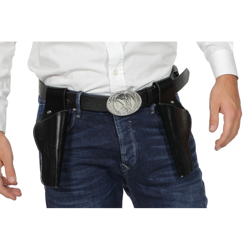 Black double holster including belt