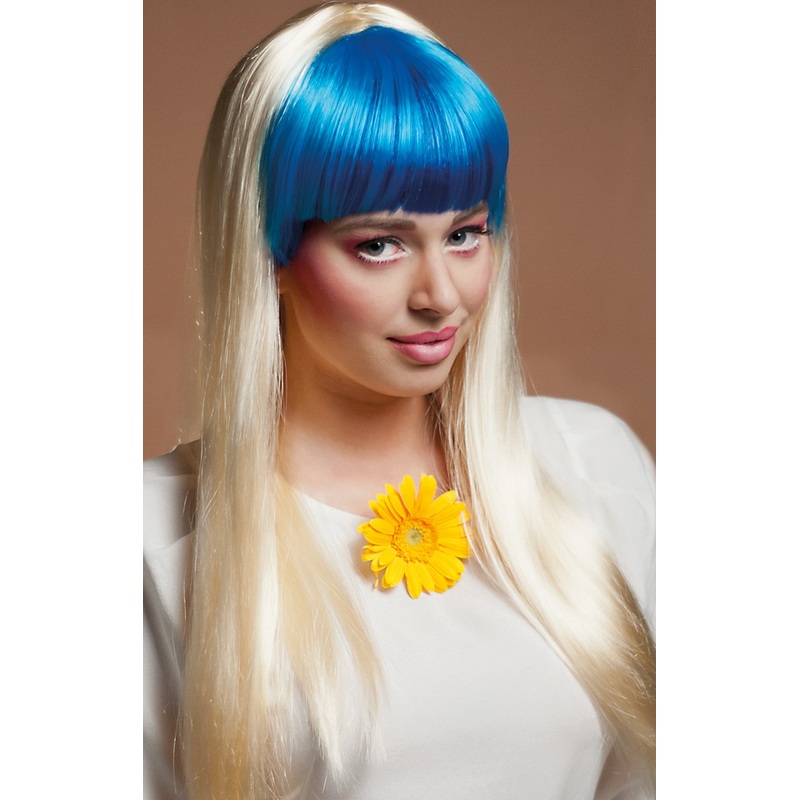 Blonde long hair wig with blue bangs