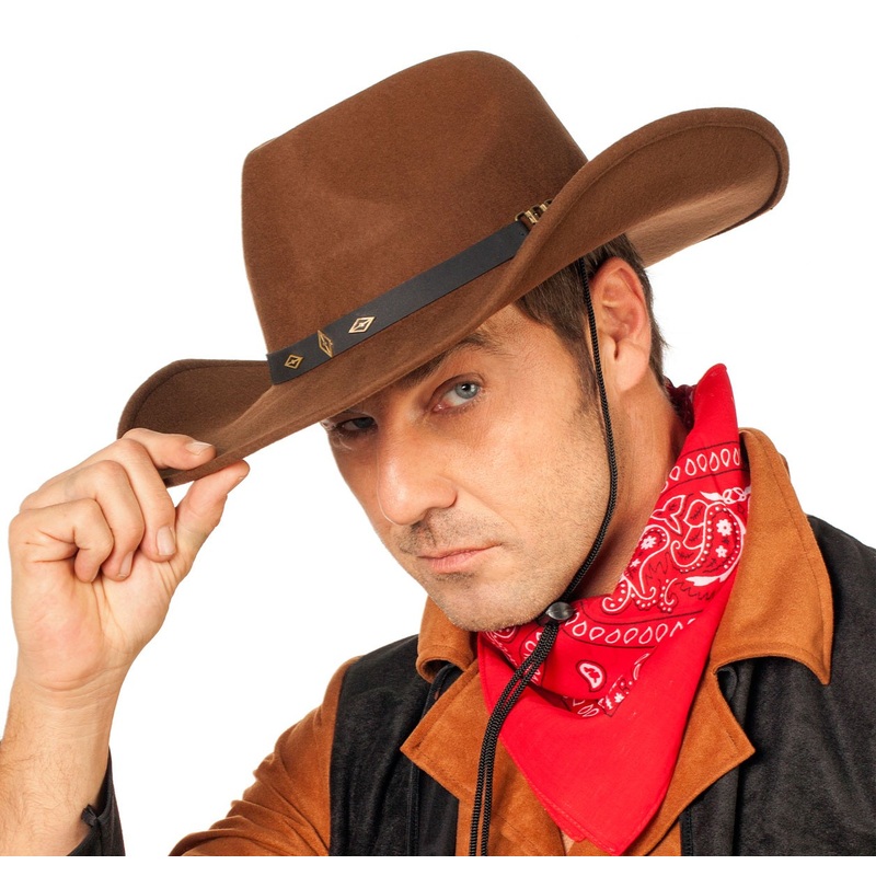Brown deluxe cowboy hat with black ribbon 57