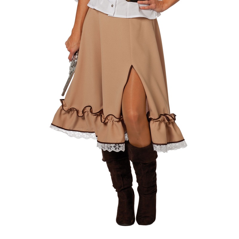 Cream-colored all-round ruffled skirt with a slit 36
