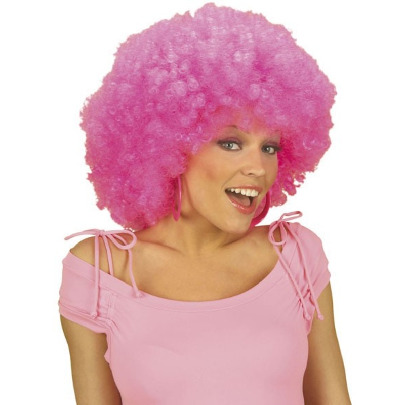 Neon pink Afro party wig