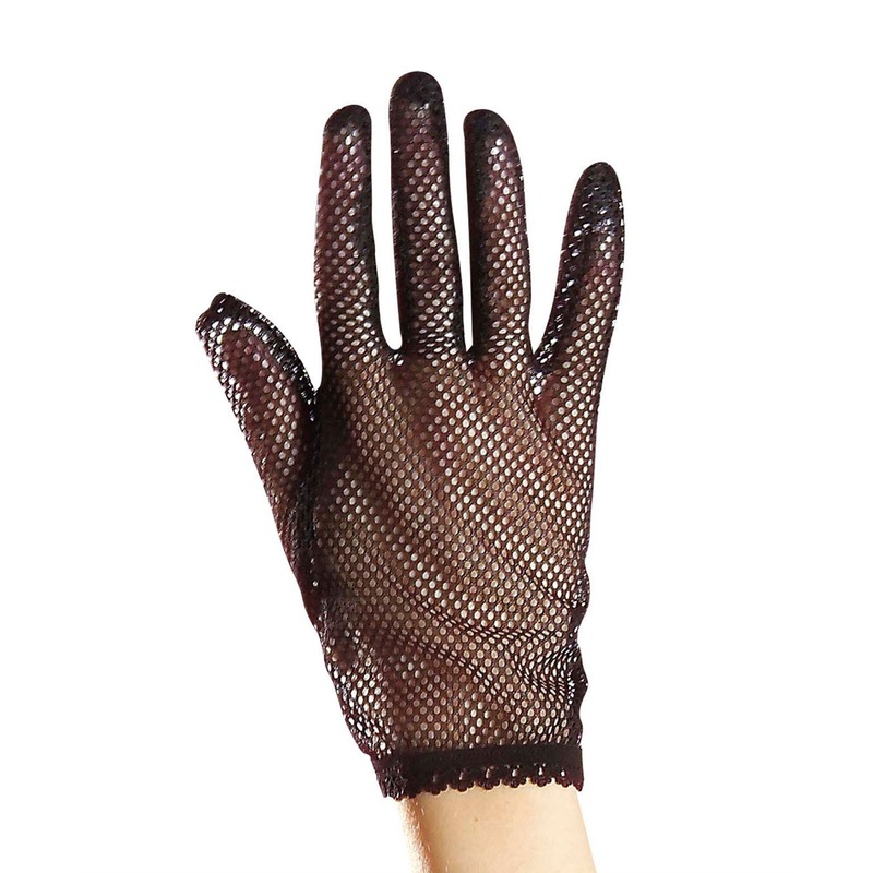 Black fishnet gloves with lace ornament