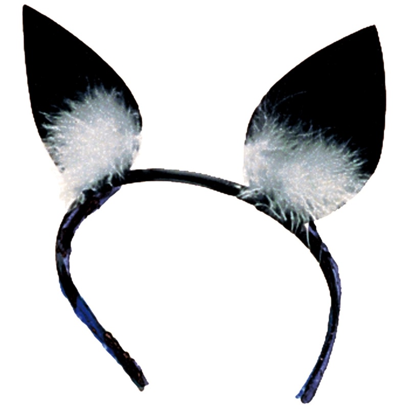 Headband with black and white cat ears