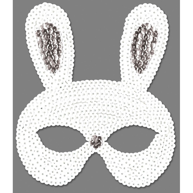 White sequin mask in rabbit shape