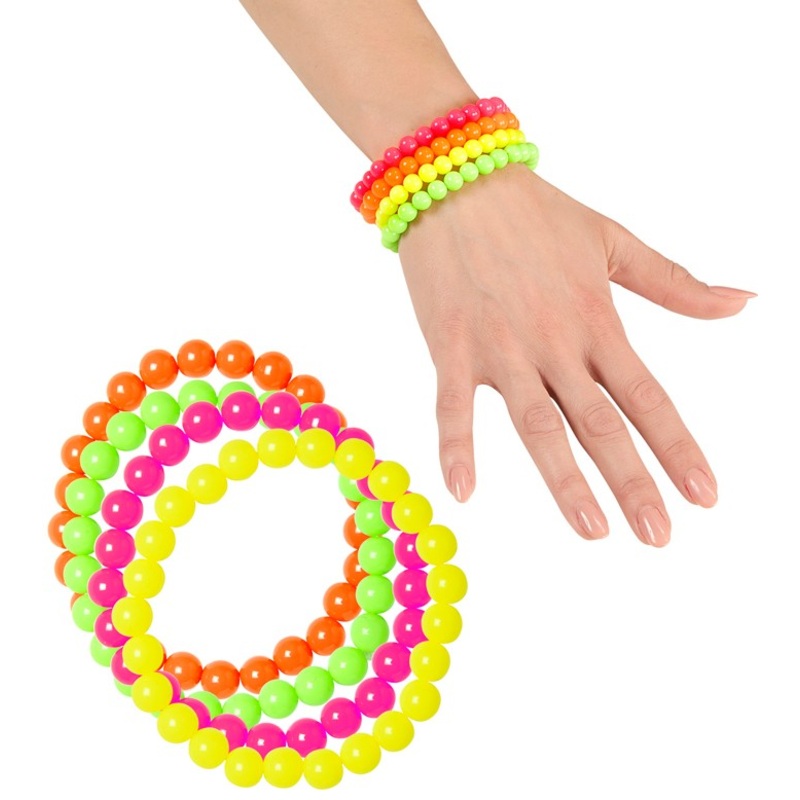 80s neon bead bracelet set