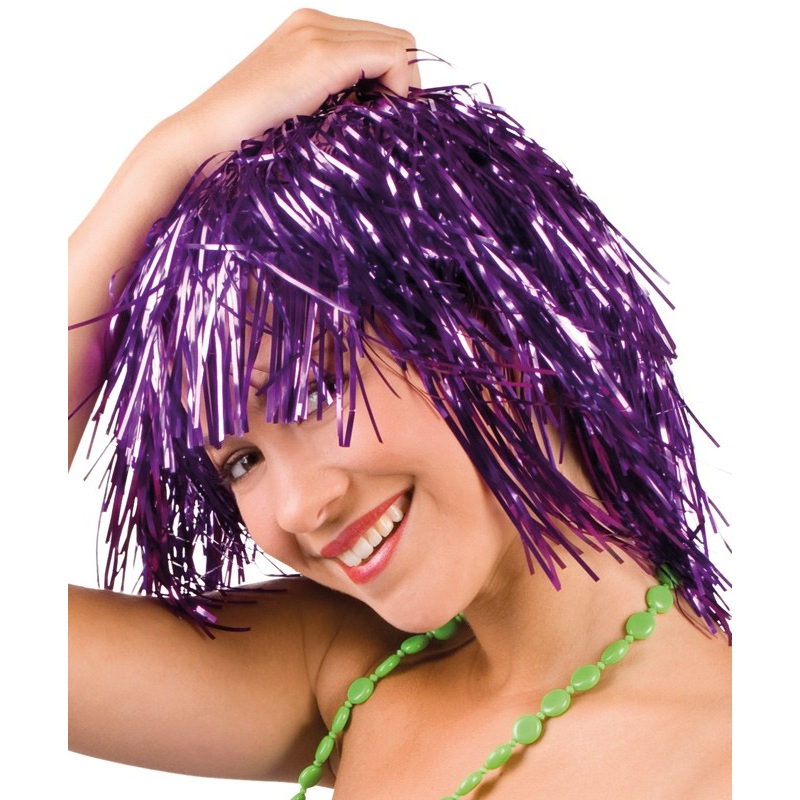 Crazy purple tinsel wig for women