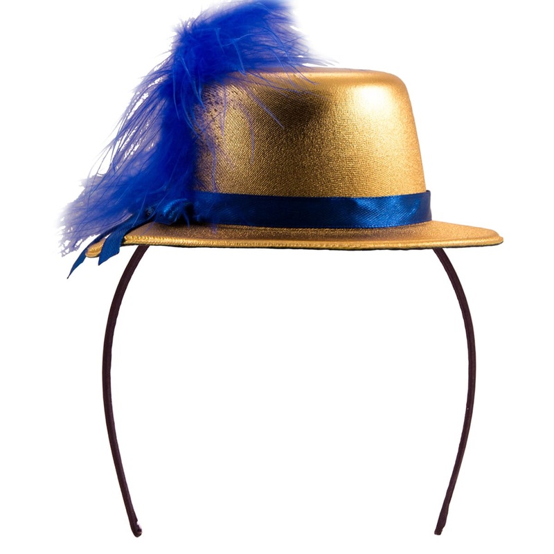 Mini hat on headband with blue feather