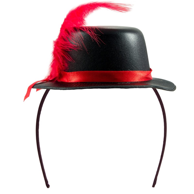 Mini hat on headband with red feather