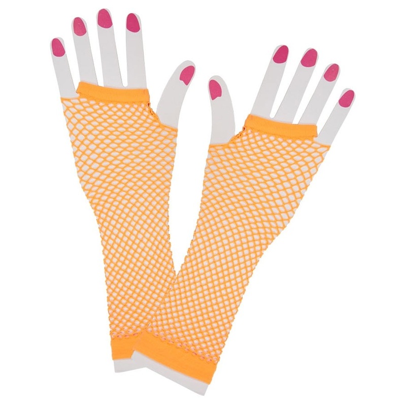Orange fishnet gauntlets