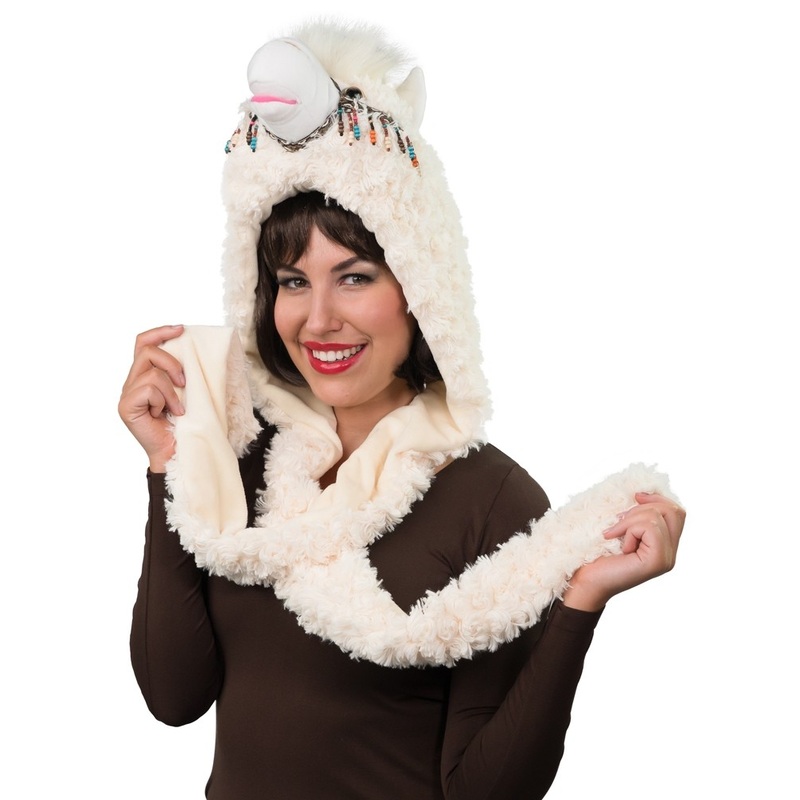 Fluffy llama hat with scarf