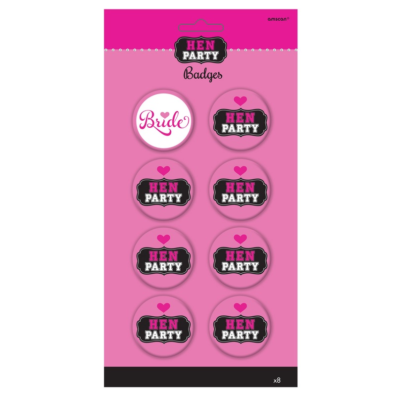 Ladies Night Hen Party Buttons Pink 8 pieces