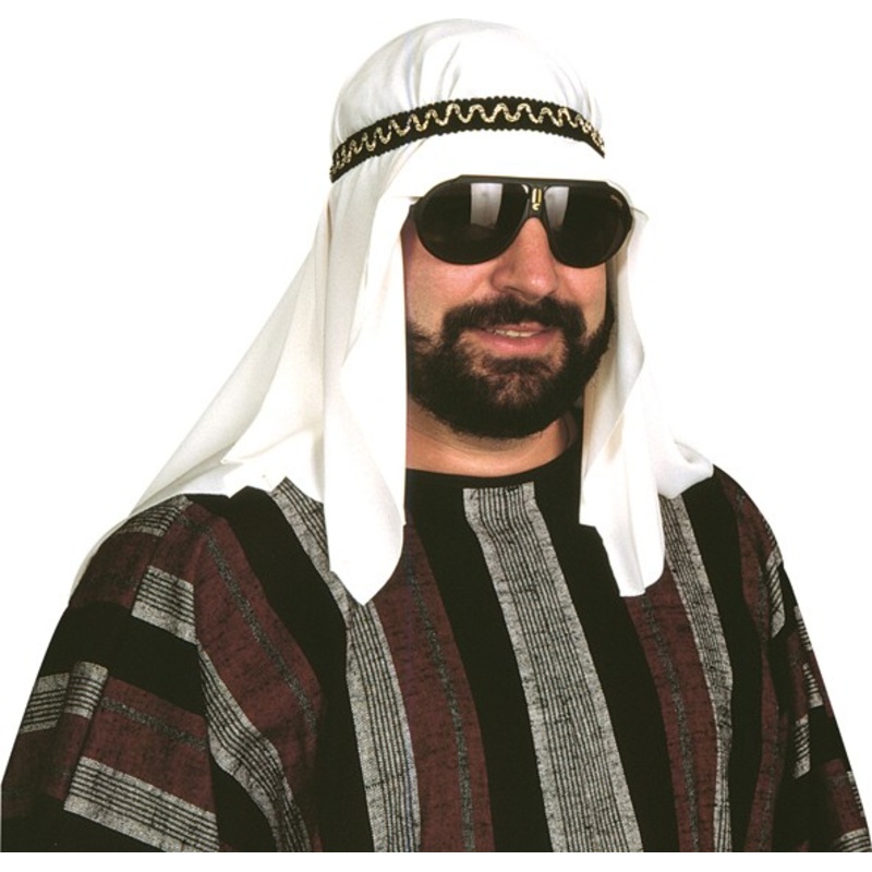 White sheik headscarf with black and gold border