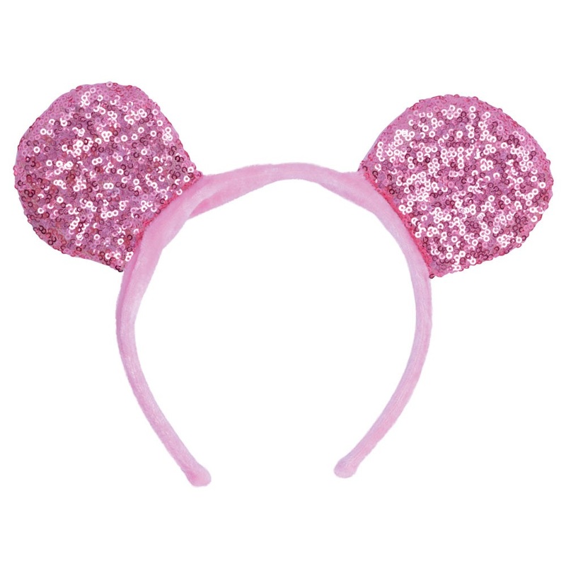 Pink Maizy headband with sequin mouse ears