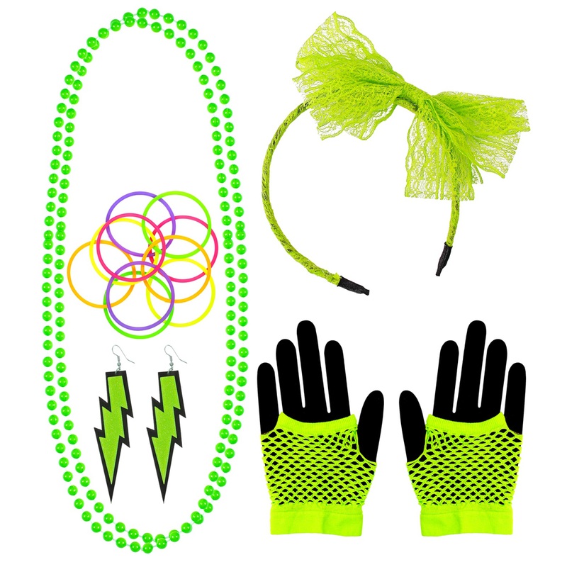 80s accessory set neon green