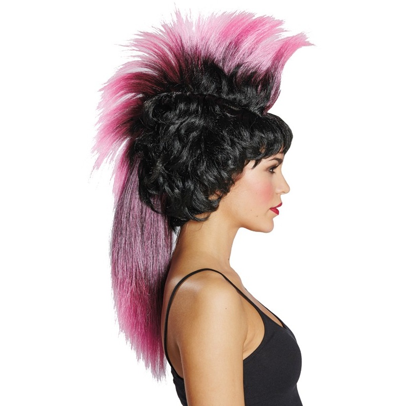 Black and pink mohawk wig with braid