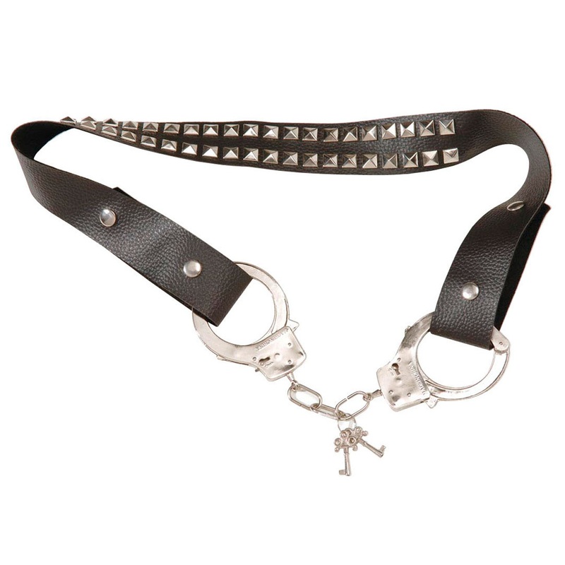 Black studded belt with handcuff closure