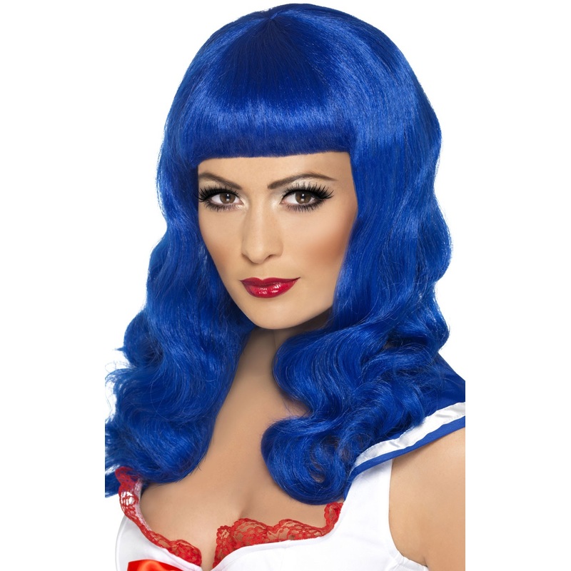 Blue ladies straight hair wig