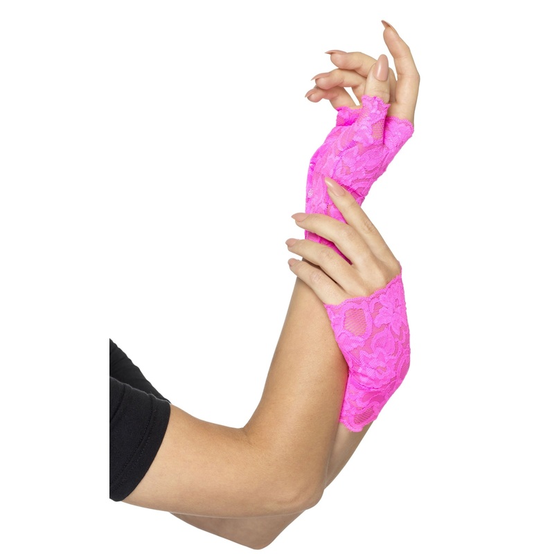 Fingerless lace gloves in pink