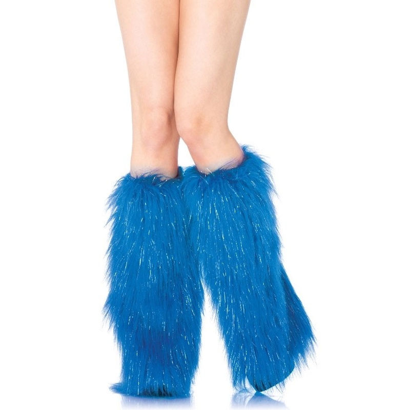 Fluffy faux fur leg warmers in blue