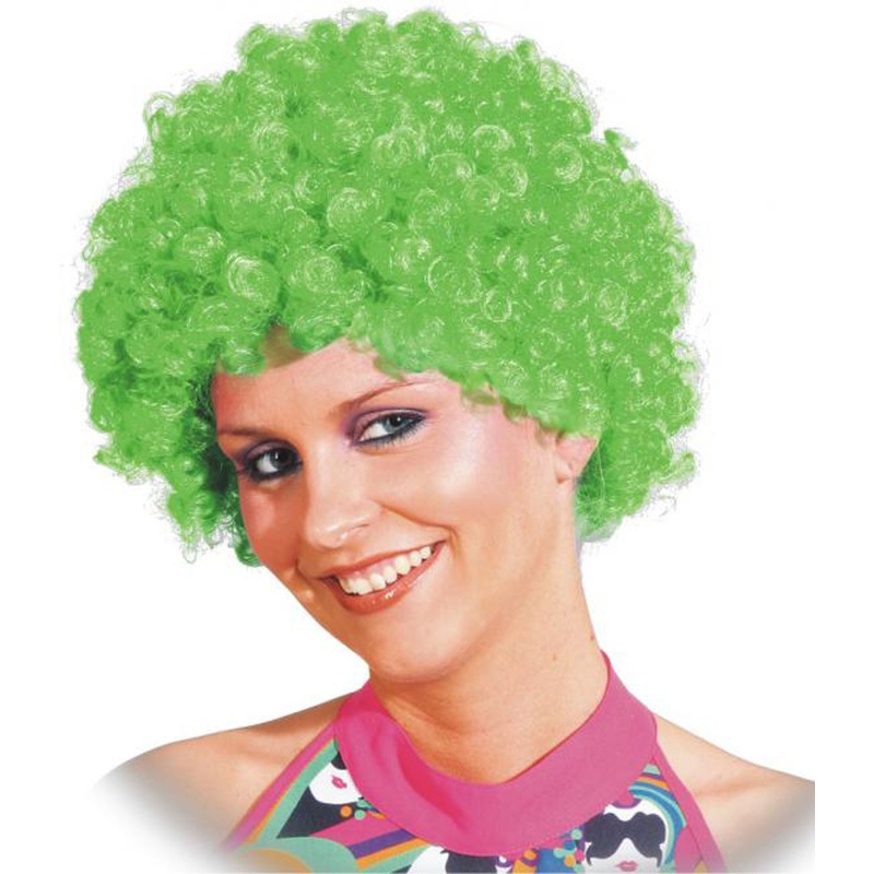 Neon green power curls wig