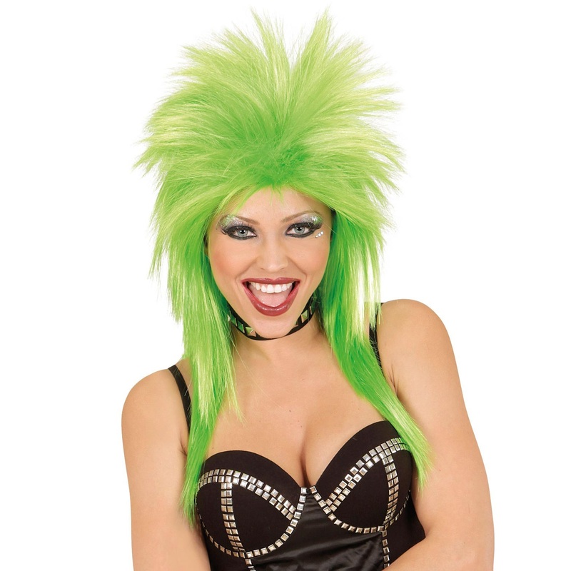 Neon green rock tube wig