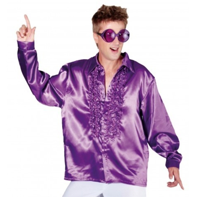 Purple ruffled disco shirt for men M