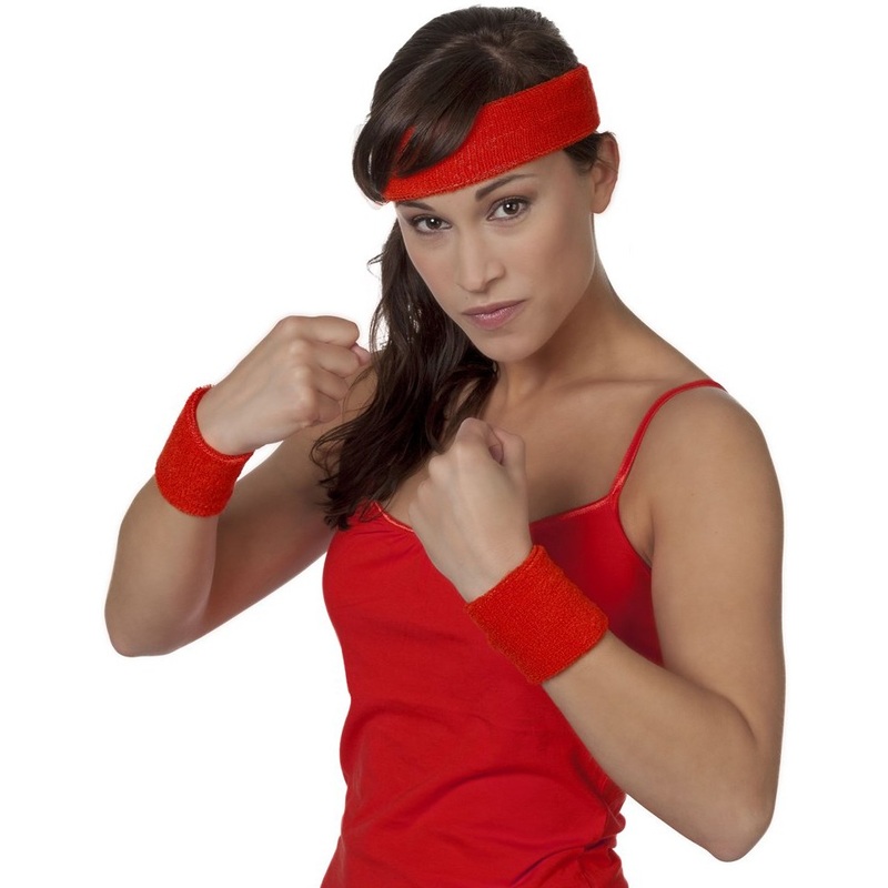 Red arm and forehead sweatbands