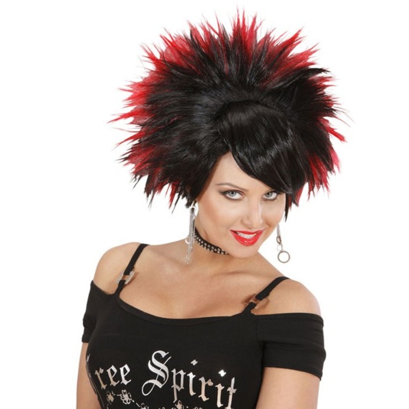 Black red punk wig