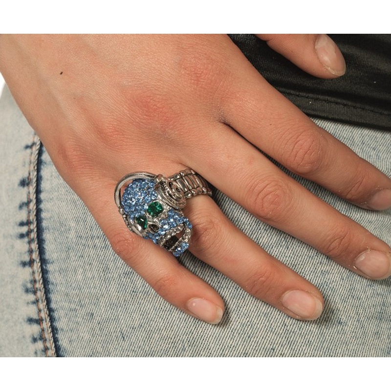 Blue skull with headphones glitter ring