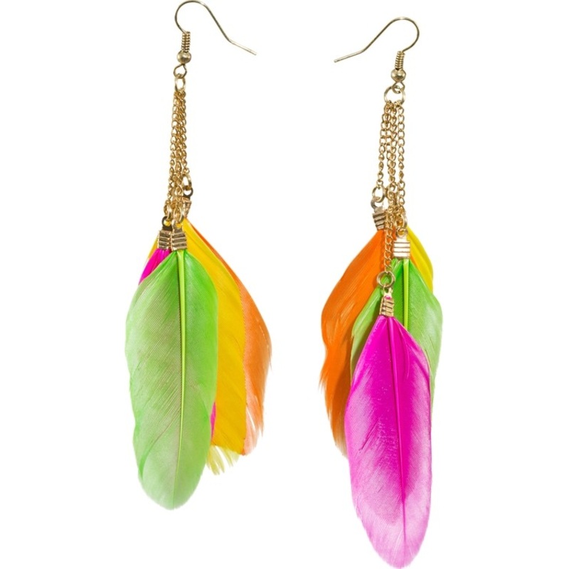 Feather earrings in neon colors