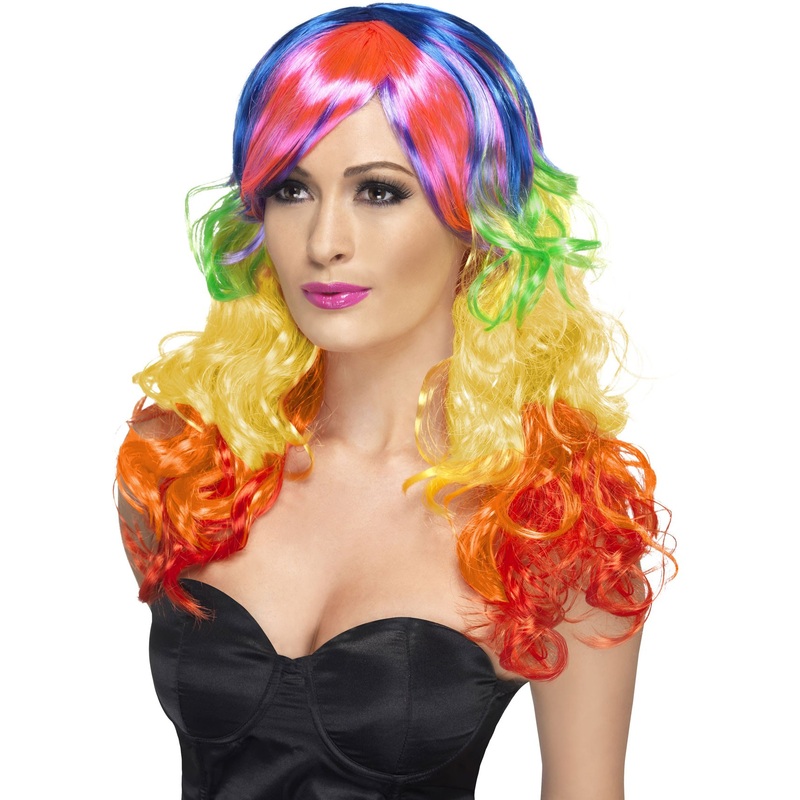 Funky rainbow curly wig for women