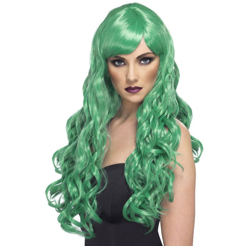 Green long hair ladies wig