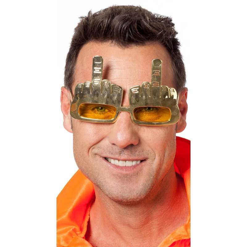 Middle finger gold glasses