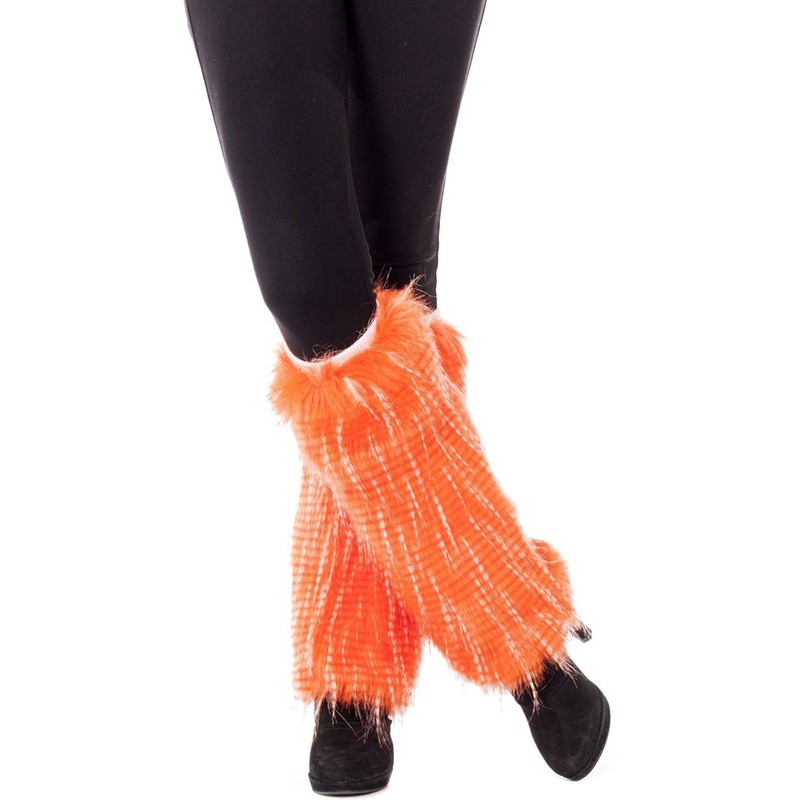Neon Orange Rave Fur Gauntlets