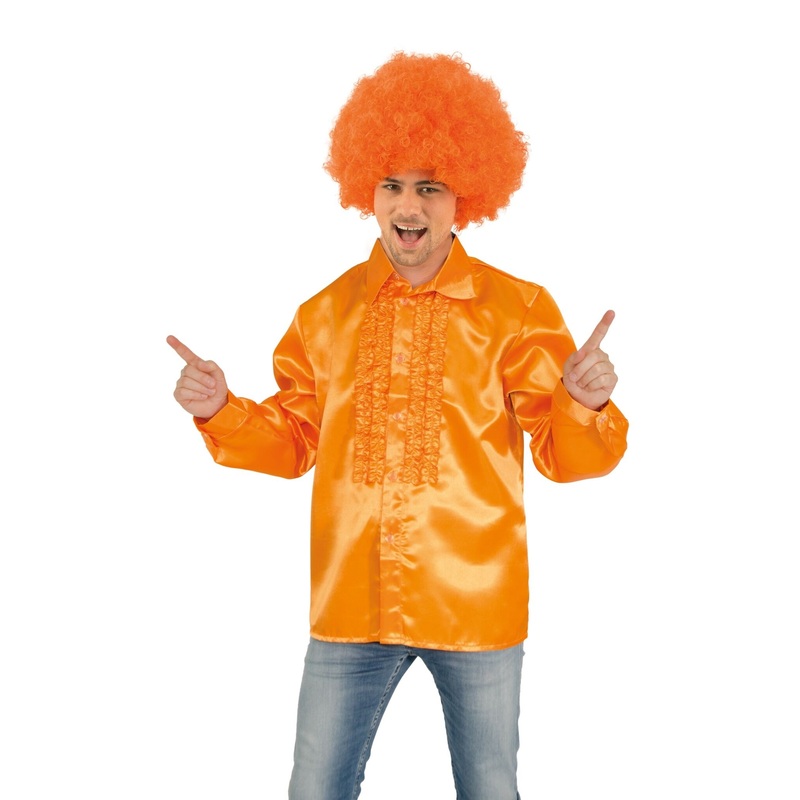 Orange ruffled shirt for men disco S