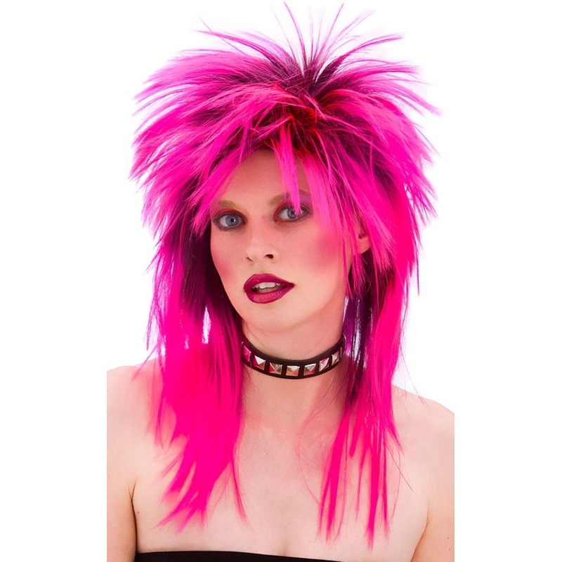 Pink rock star 80s wig