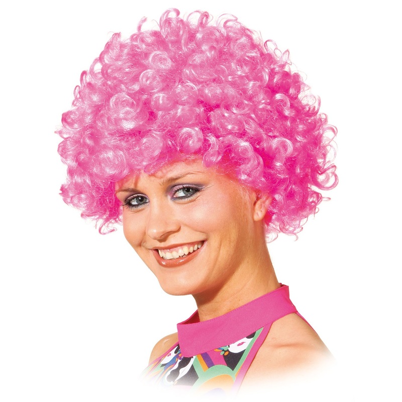 Pink short hair curly wig