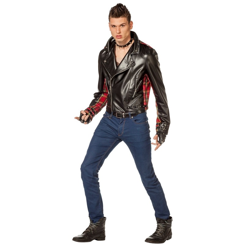 Punk leather jacket black 48
