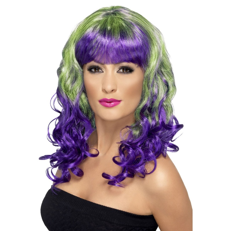 Sara wig in green and purple