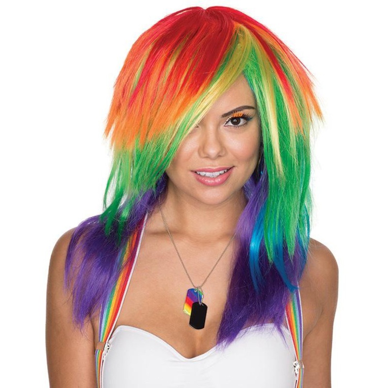 Tiered rainbow ladies wig